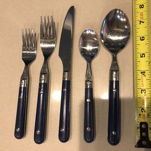 Navy handled flatware set for 8